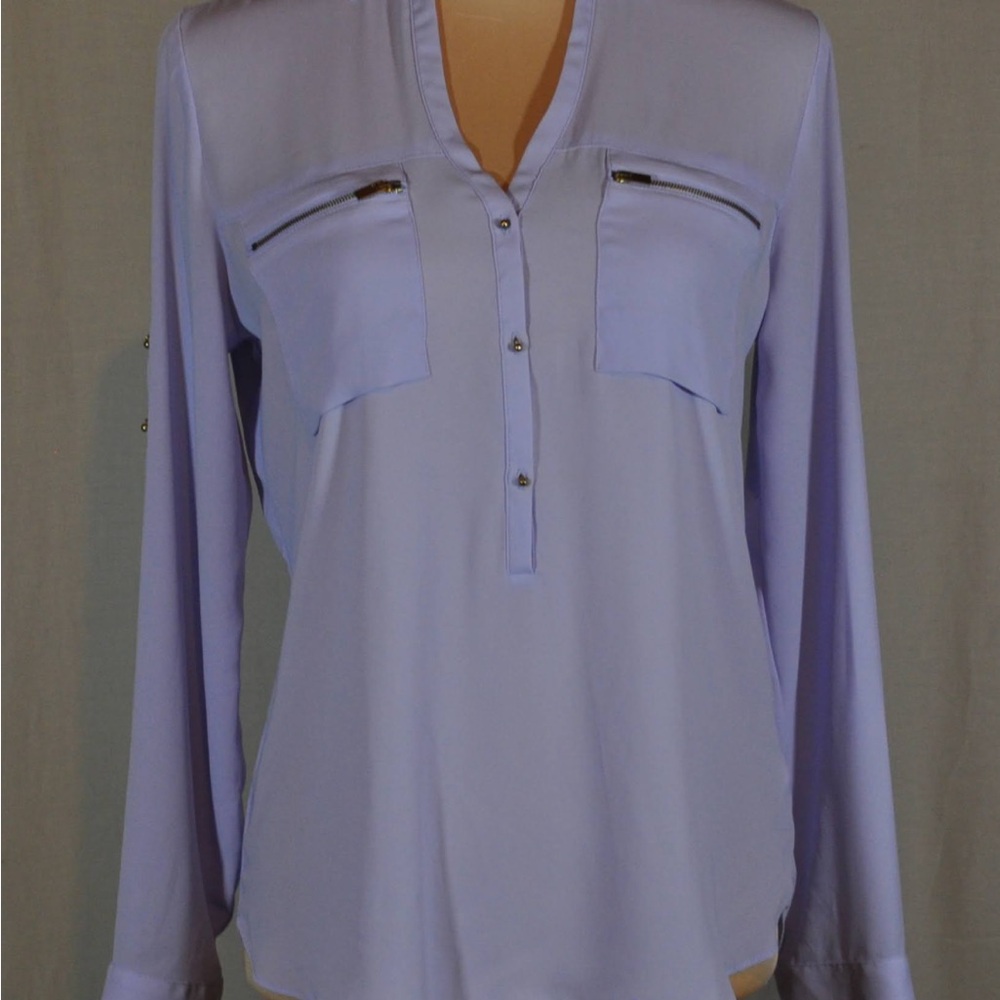 Express Lavender 1/4 botton Blouse - Picture 7 of 13